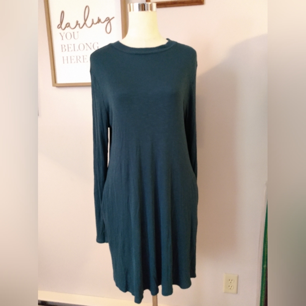 Maurices 24/7 Teal Long Sleeve Dress, L